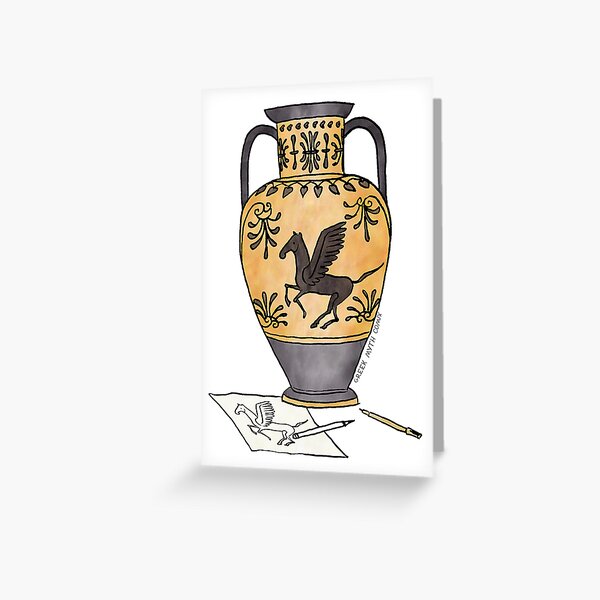 "Ancient Greek Pegasus pottery by Greek Myth Comix" Greeting Card for
