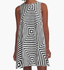 Square Optical Illusion Black And White A-Line Dress