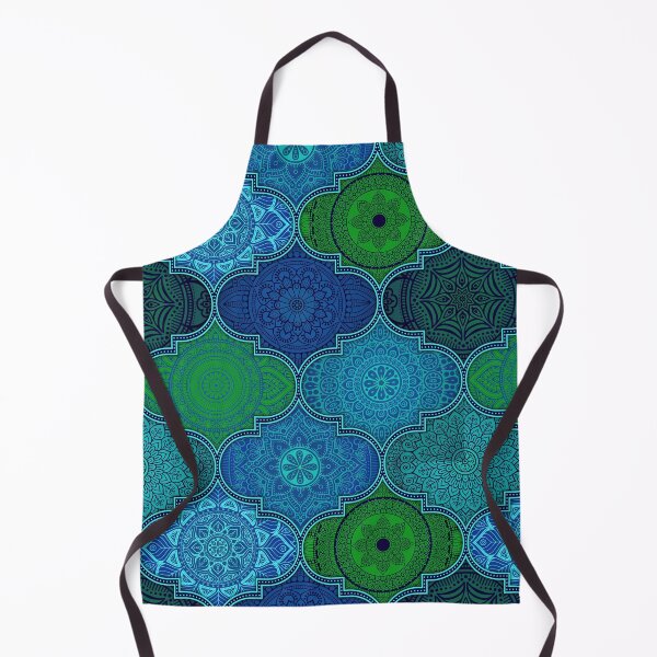 Item preview, Shades of Blue Green Ethnic Indian Abstract Floral Tiles pattern designed and sold by Art-by-Geoff.