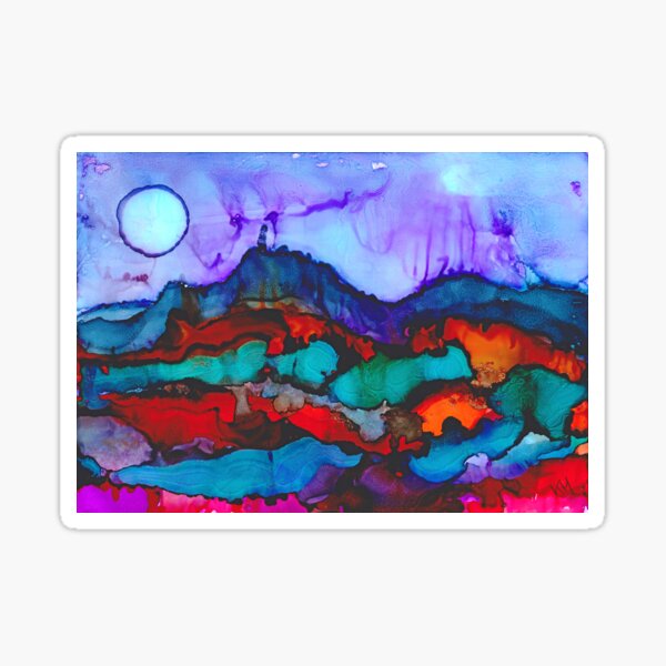 Night in the mountains alcohol ink painting Sticker