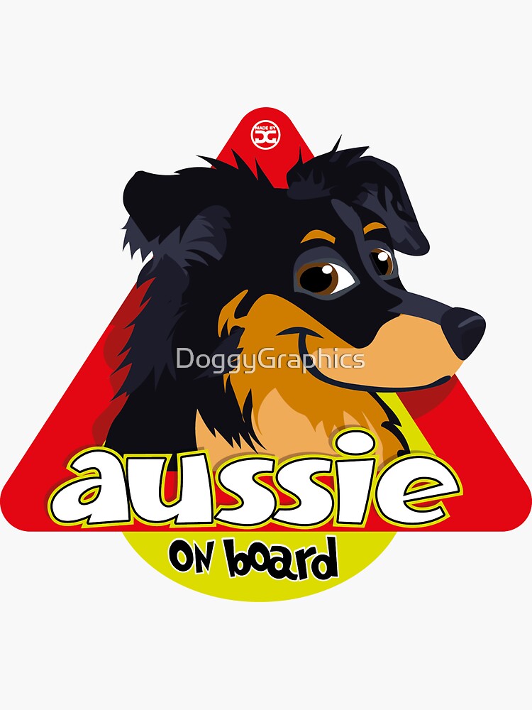 Thumbnail 3 of 3, Sticker, Aussie On Board - Black Tan designed and sold by DoggyGraphics.