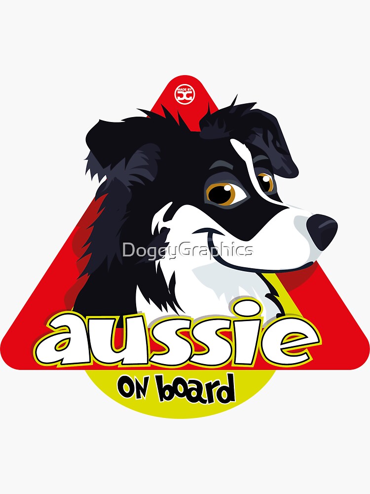 Thumbnail 3 of 3, Sticker, Aussie On Board - Black White designed and sold by DoggyGraphics.