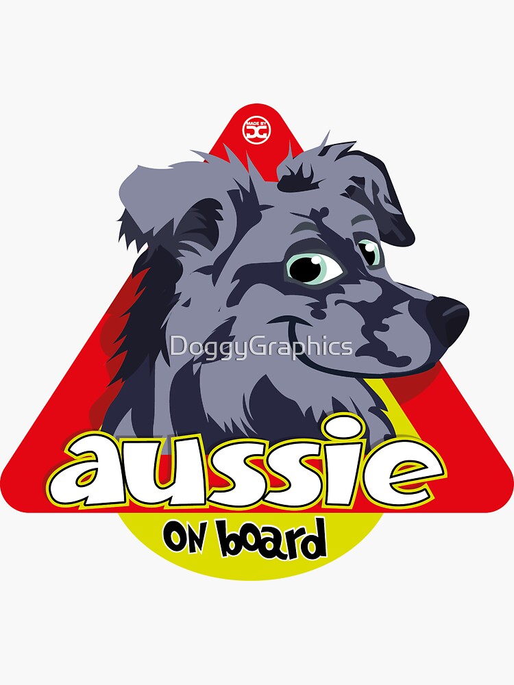 Thumbnail 3 of 3, Sticker, Aussie On Board - Blue Merle designed and sold by DoggyGraphics.