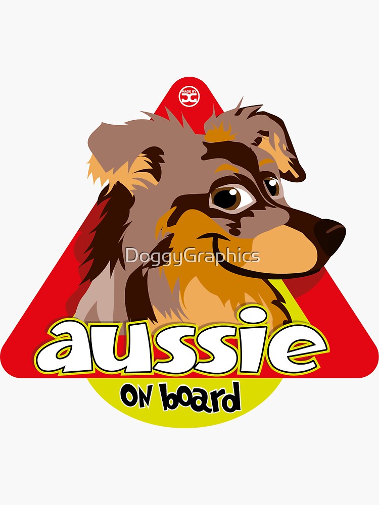 Thumbnail 3 of 3, Sticker, Aussie On Board - Brown Merle Tan designed and sold by DoggyGraphics.