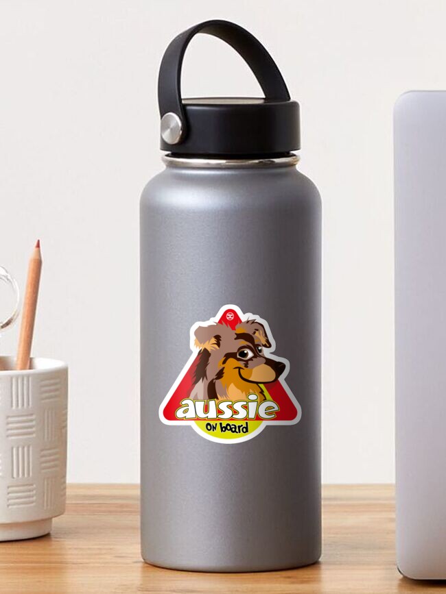Thumbnail 1 of 3, Sticker, Aussie On Board - Brown Merle Tan designed and sold by DoggyGraphics.
