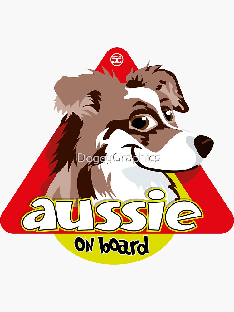 Thumbnail 3 of 3, Sticker, Aussie On Board - Brown Merle designed and sold by DoggyGraphics.
