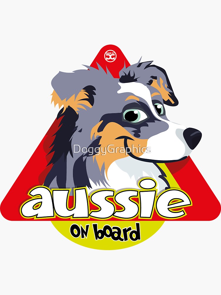 Thumbnail 3 of 3, Sticker, Aussie On Board - Ble Merle Tricolor designed and sold by DoggyGraphics.