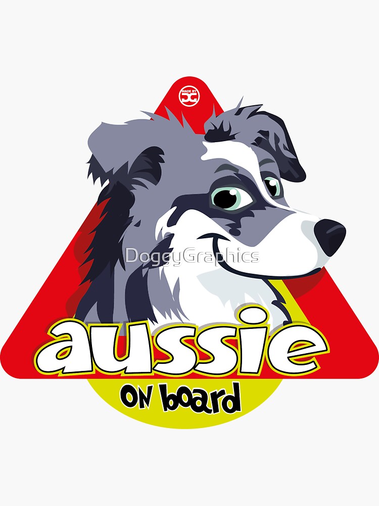Thumbnail 3 of 3, Sticker, Aussie On Board - Blue Merle White designed and sold by DoggyGraphics.