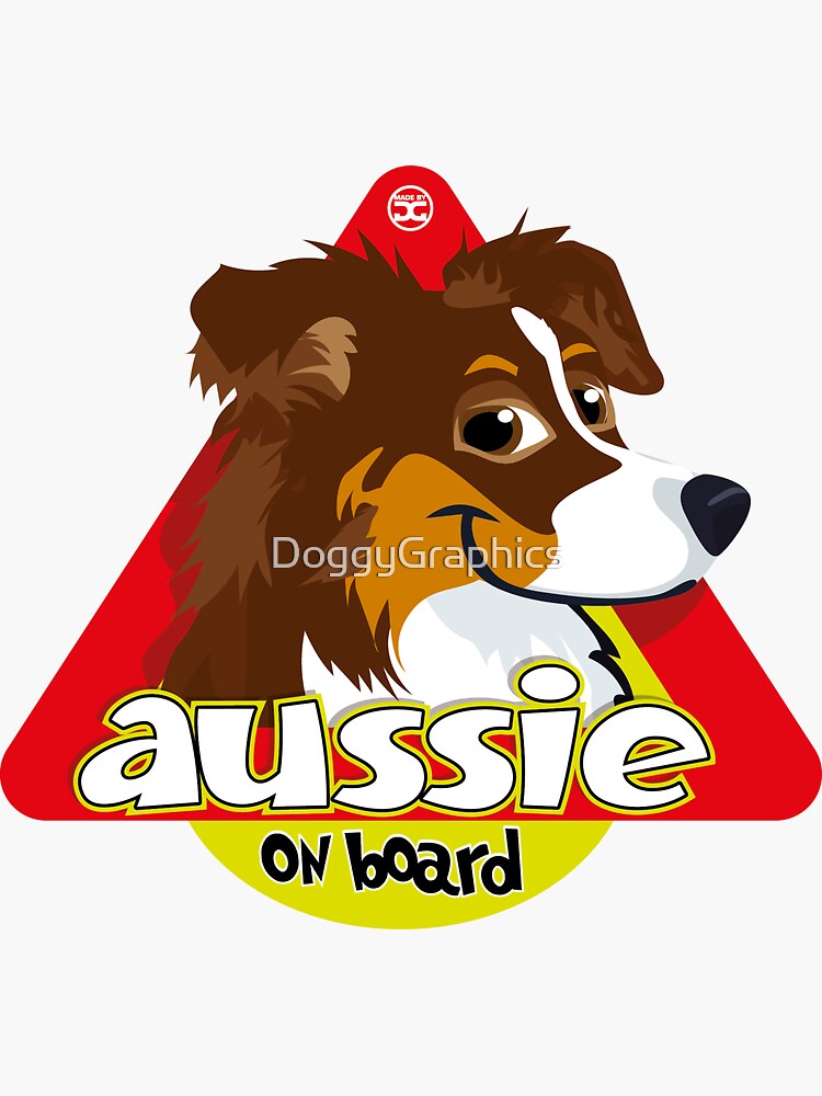 Thumbnail 3 of 3, Sticker, Aussie On Board - Brown Tricolor designed and sold by DoggyGraphics.