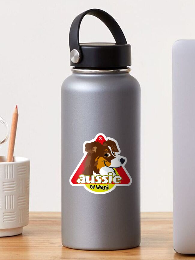 Thumbnail 1 of 3, Sticker, Aussie On Board - Brown Tricolor designed and sold by DoggyGraphics.