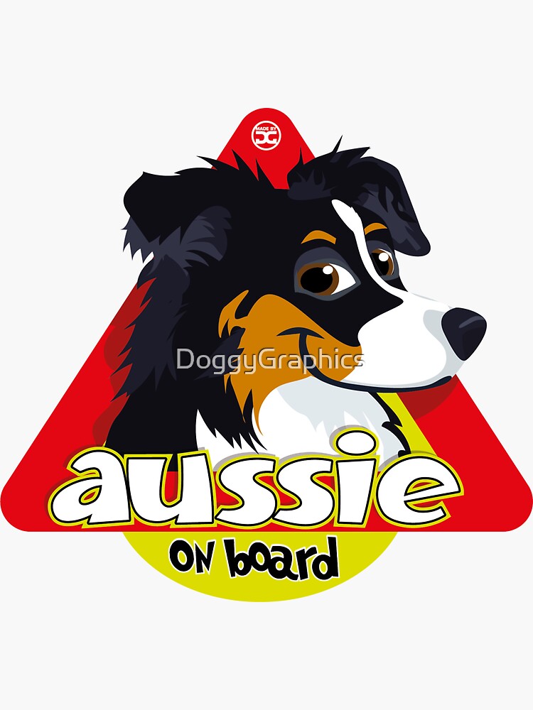Thumbnail 3 of 3, Sticker, Aussie On Board - Black Tricolor designed and sold by DoggyGraphics.