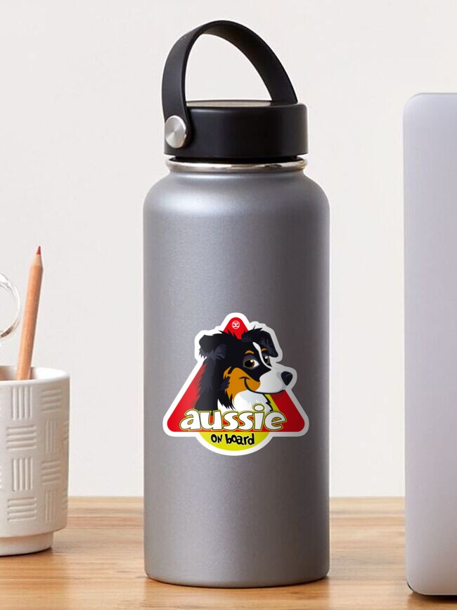 Thumbnail 1 of 3, Sticker, Aussie On Board - Black Tricolor designed and sold by DoggyGraphics.