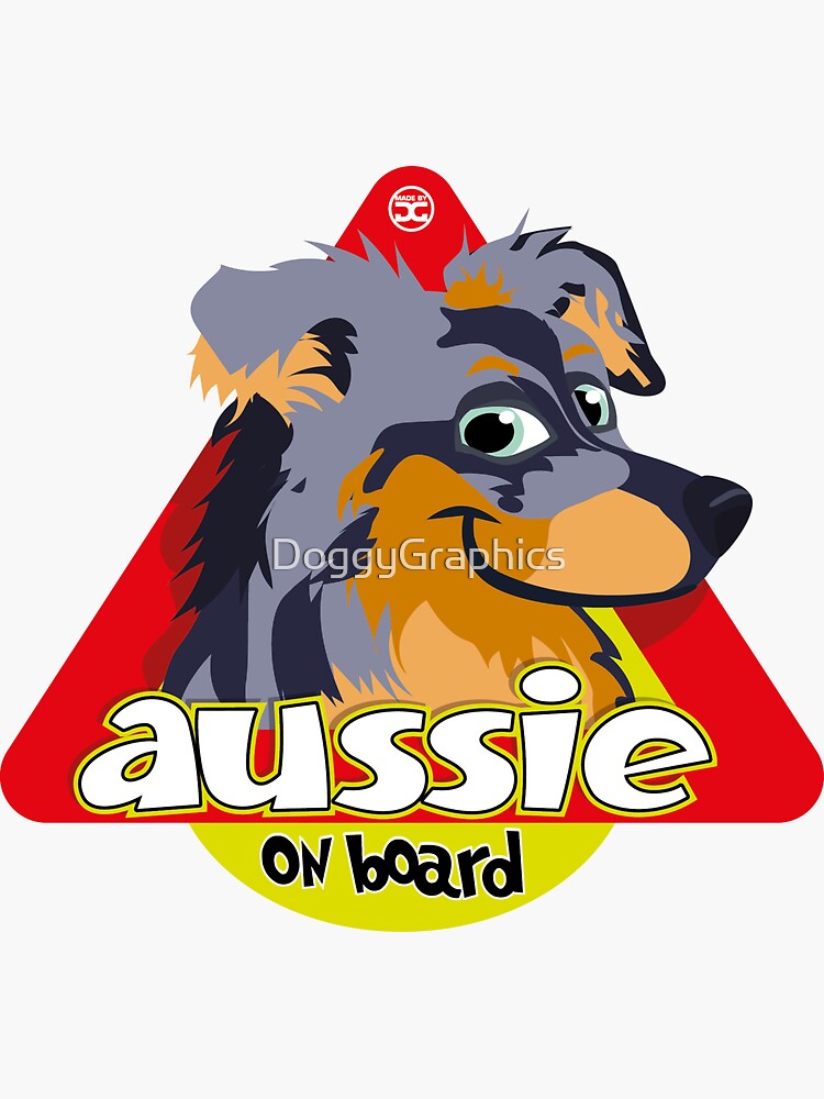 Thumbnail 3 of 3, Sticker, Aussie On Board - Blue Merle Tan designed and sold by DoggyGraphics.