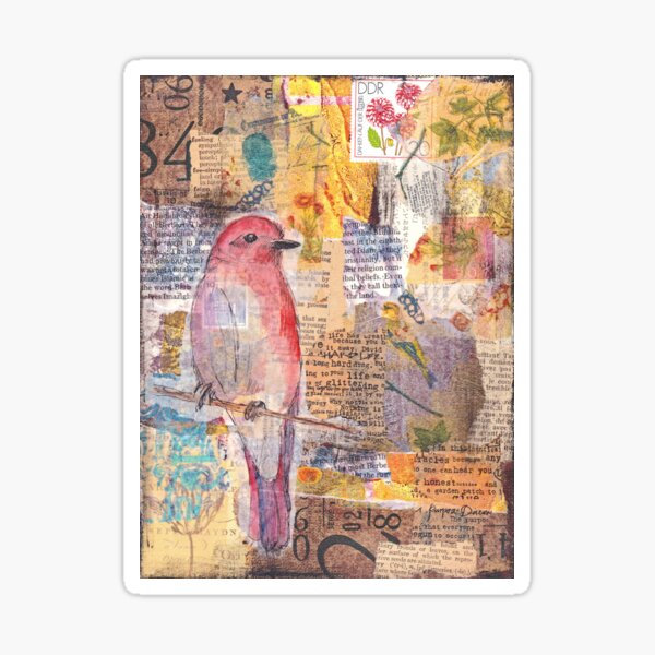 Mixed media collage bird Sticker
