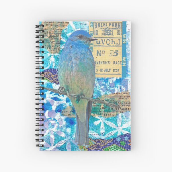 Mixed media collage bird blue jay Spiral Notebook
