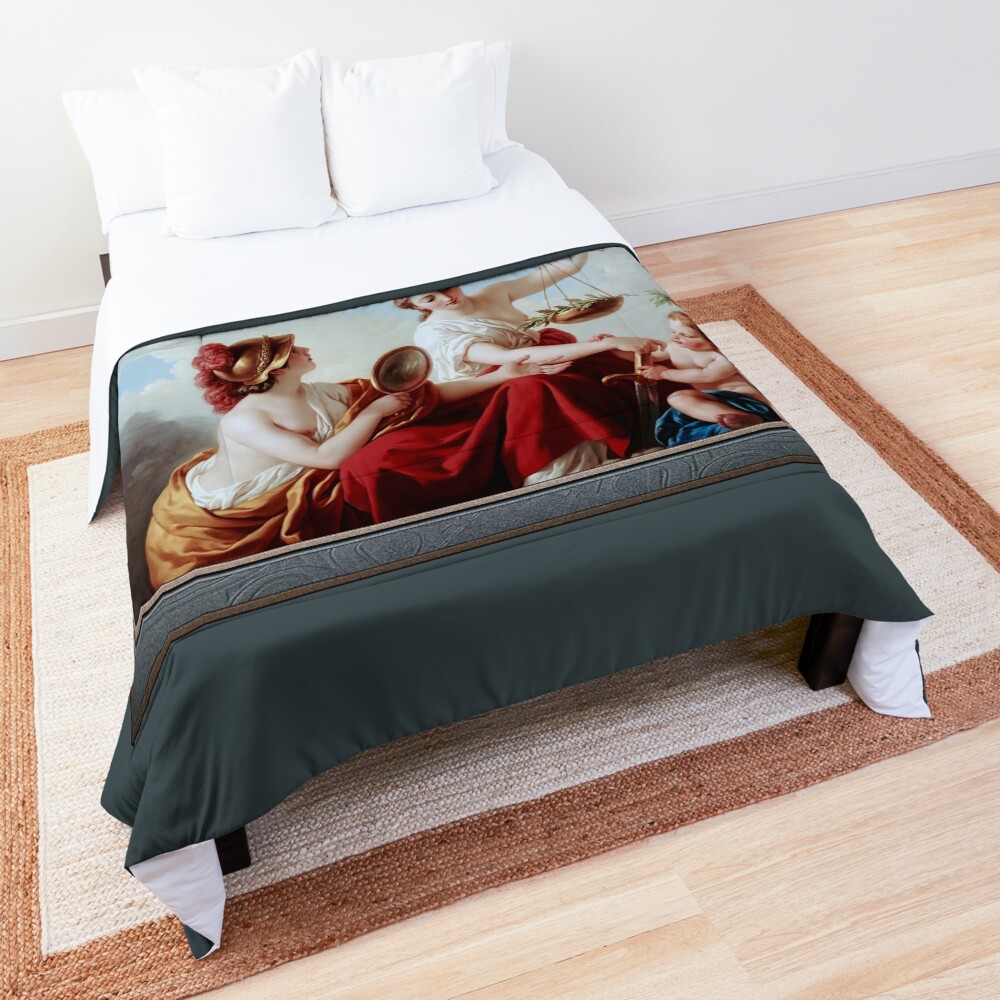 Justice Disarmed by Innocence and Applauded by Prudence by Louis-Jean-François Lagrenée - Heavenly Virtues 2 Justice Disarmed by Innocence by Louis Lagrenée Remastered Xzendor7 Reproductions Comforter