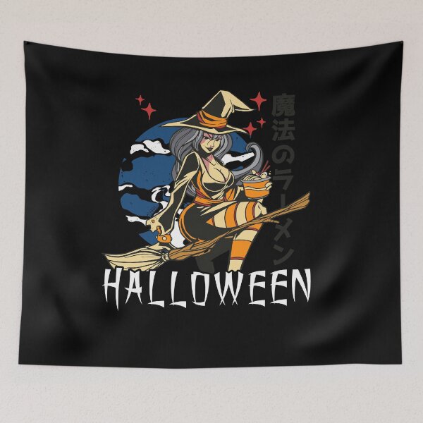 Item preview, Anime Halloween Witch Eating Ramen Flying On Broom designed and sold by Countrysmart.