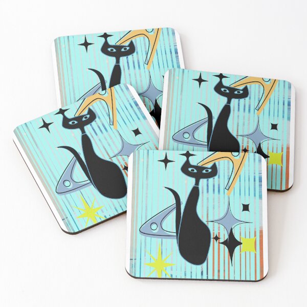 Item preview, Mid Mod Artsy Retro Fifties Black Cat Surrounded by Starbursts designed and sold by LisWilliams.