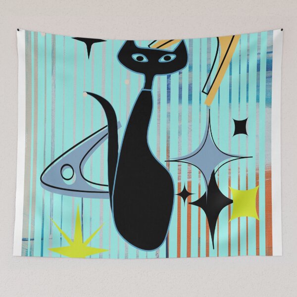 Item preview, Mid Mod Artsy Retro Fifties Black Cat Surrounded by Starbursts designed and sold by LisWilliams.