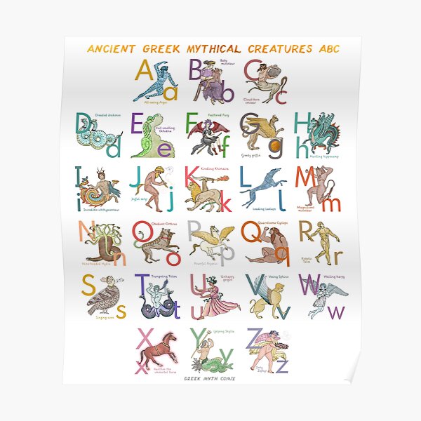 Ancient Greek Mythical Creatures ABC by Greek myth Comix Poster