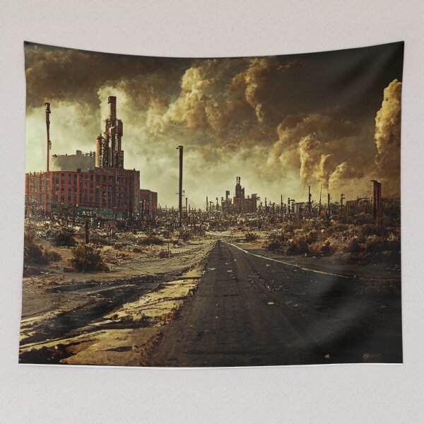 Item preview, Dramatic Shot of Wasteland Abandoned Factory - Fallout Wasteland Landscape Cityscape Cinematic Digital Photography designed and sold by Nicky-Valentine.