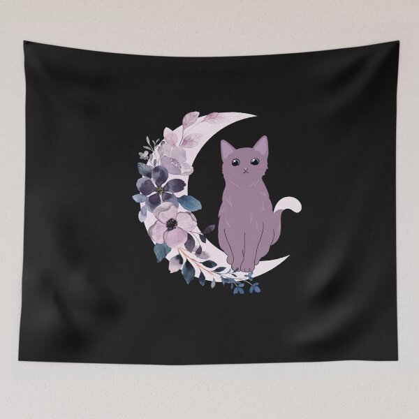 Item preview, Purple Cat Flowers Moon designed and sold by HappyLifeCreate.