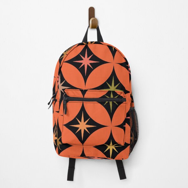 Item preview, Mid Century colorful retro starburs pattern on orange circles designed and sold by Yasminepatterns .