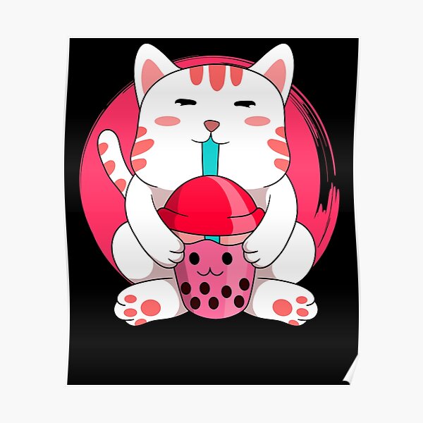 "cat anime kawaii boba tea neko lover bubble tea" Poster for Sale by