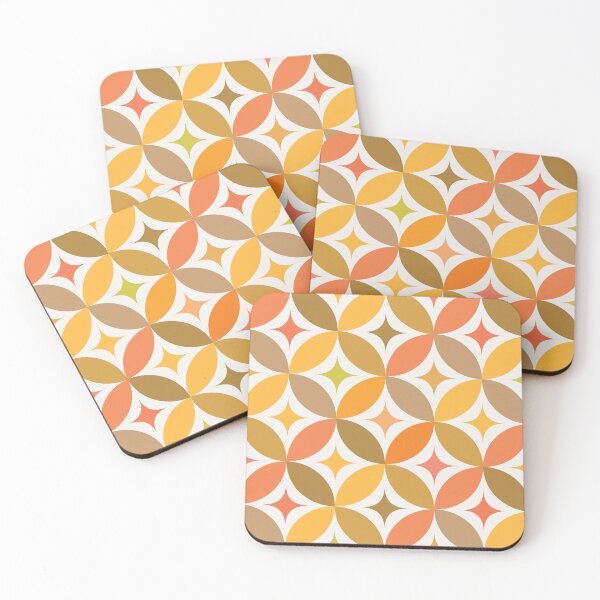 Item preview,  Mid century modern  stars pattern on geometric circles  in orange, brown and amber  designed and sold by Yasminepatterns .