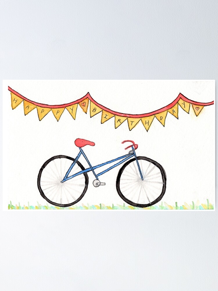 Poster Carte D Anniversaire Velo Et Bunting Par Andysartworks Redbubble