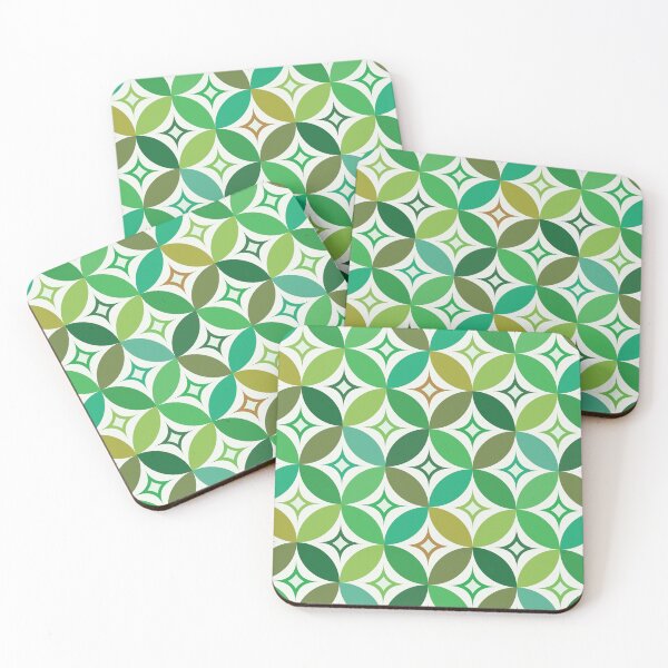 Item preview,   Mid century Modern  starbursts pattern on green geometric circles  designed and sold by Yasminepatterns .
