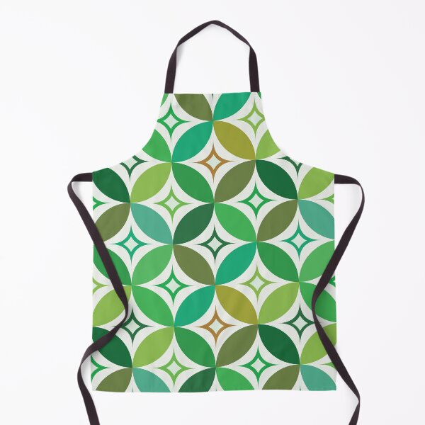 Item preview, Mid century Modern starbursts pattern on green geometric circles designed and sold by Yasminepatterns .