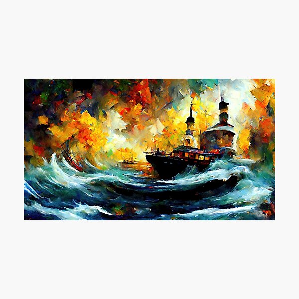 Vivid Boat in a Storm Photographic Print