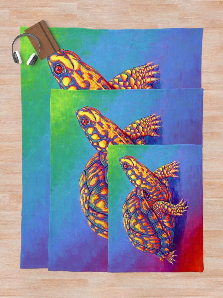 Thumbnail 5 of 6, Throw Blanket, Rainbow Eastern Box Turtle designed and sold by Rebecca Wang.