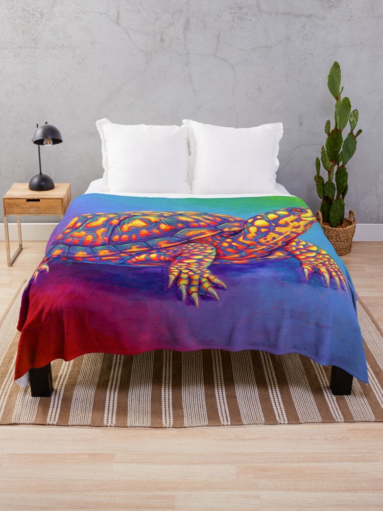 Thumbnail 1 of 6, Throw Blanket, Rainbow Eastern Box Turtle designed and sold by Rebecca Wang.
