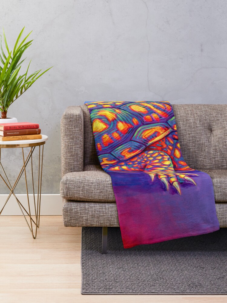 Thumbnail 2 of 6, Throw Blanket, Rainbow Eastern Box Turtle designed and sold by Rebecca Wang.