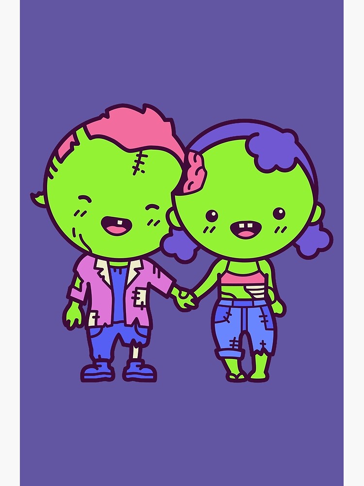 "Kawaii Cute Halloween Zombies // Boy & Girl Zombie Couple" Poster for Sale by TwoTenDesign