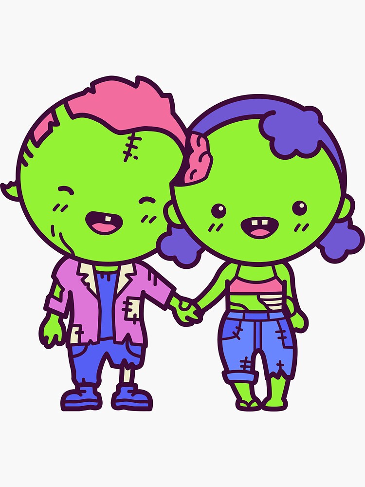 "Kawaii Cute Halloween Zombies // Boy & Girl Zombie Couple" Sticker for Sale by TwoTenDesign