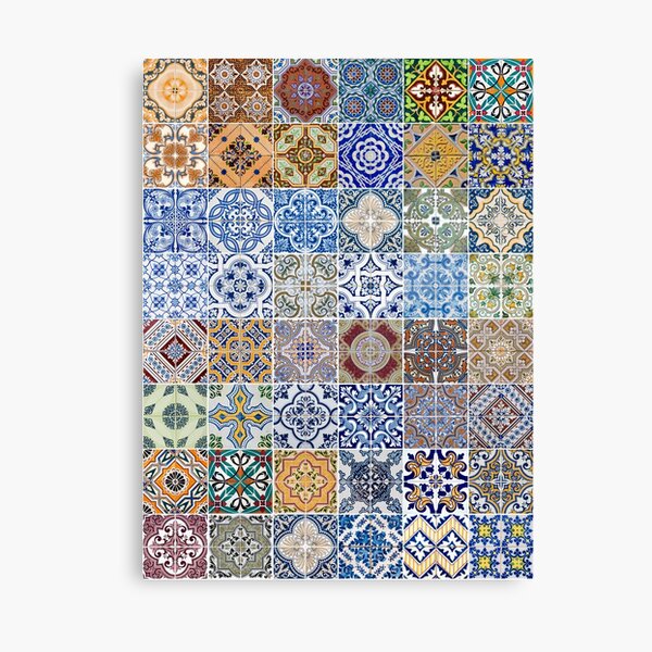 Set of 48 ceramic tiles patterns Canvas Print