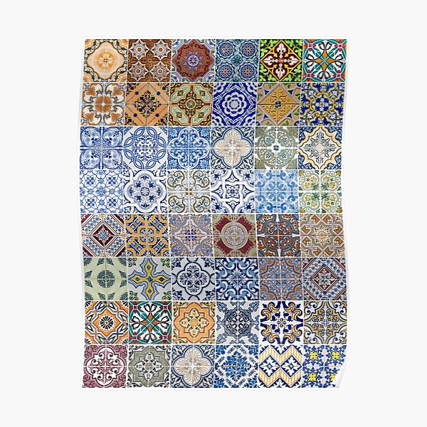 Set of 48 ceramic tiles patterns Poster