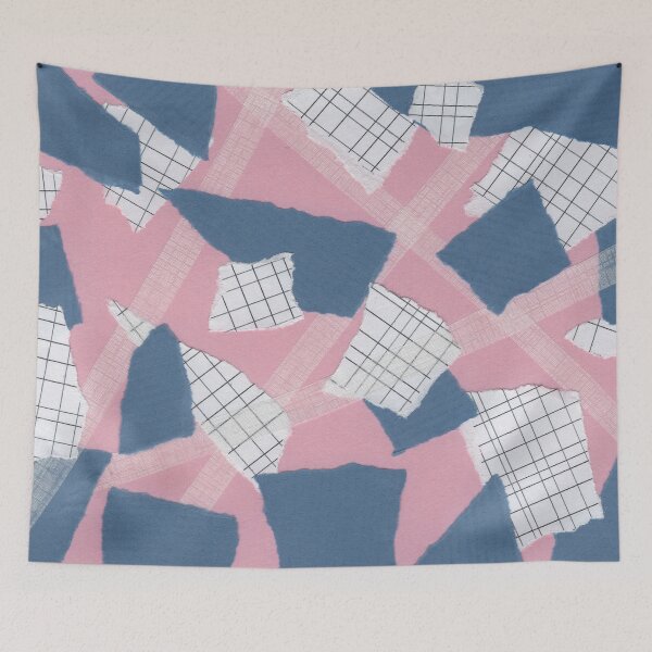 Item preview, Line and Rough Sides - Pink, Blue, White - Abstract Mixed Torn Paper Collage  designed and sold by GenAumonier.