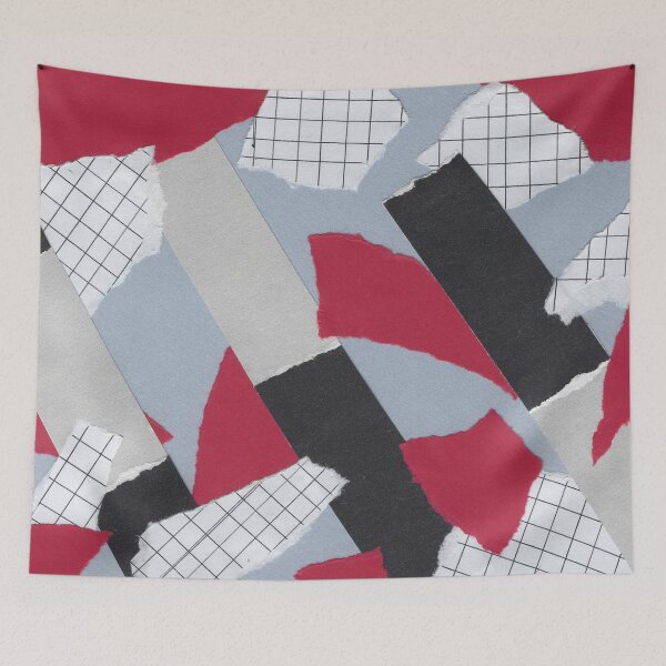 Item preview, Checkers and Bars - Red, Blue, White - Abstract Mixed Torn Paper Collage  designed and sold by GenAumonier.