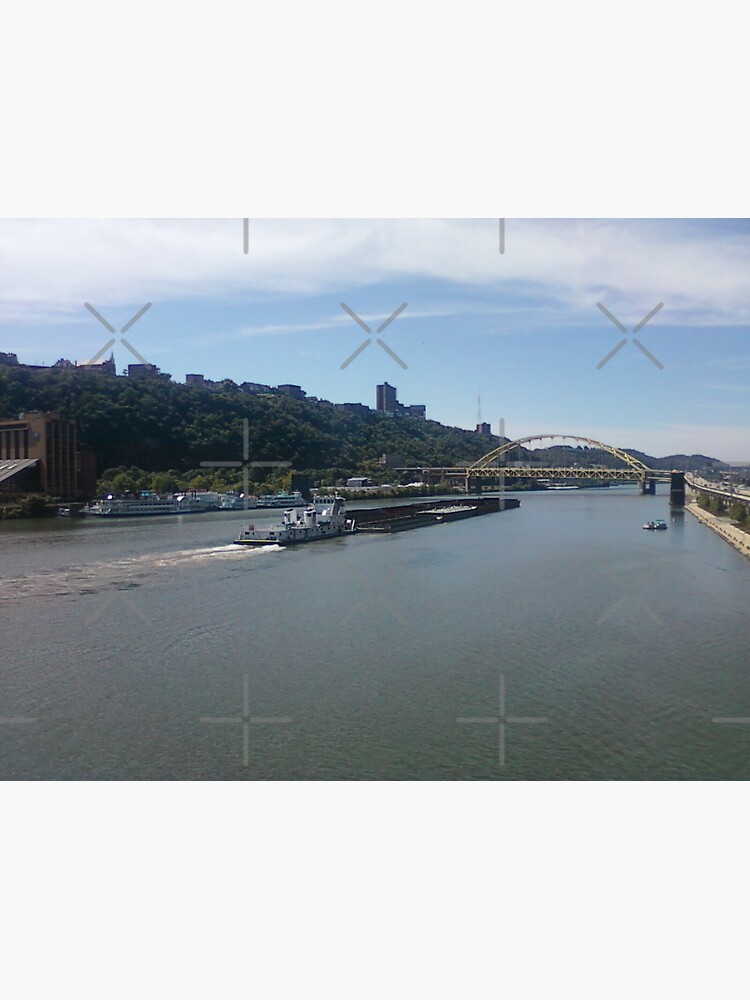 Thumbnail 3 of 3, Sticker, Stillness Gifts Steel City Still - three rivers, boats, bridges images designed and sold by stillnessgifts.