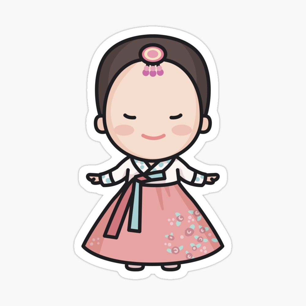 Kawaii Cute Traditional Korean Woman Cartoon