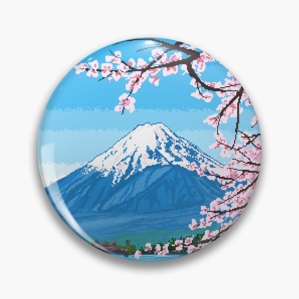 Item preview, Mount Fuji cherry blossoms beautiful scenery landscape in pixel art designed and sold by artemisgraphixs.