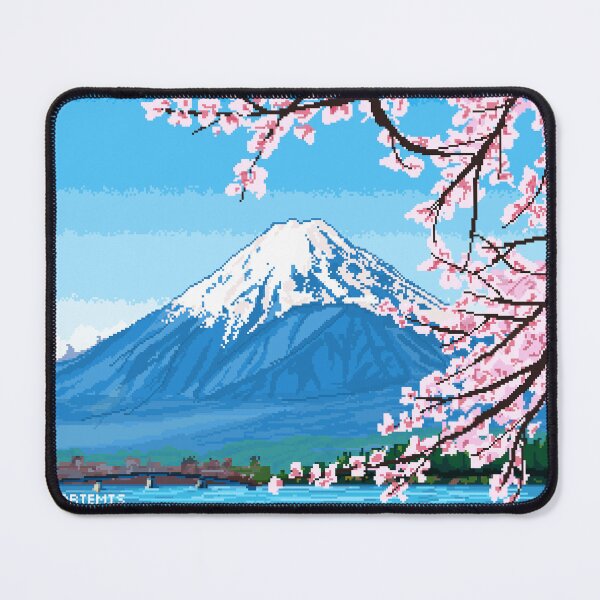 Item preview, Mount Fuji cherry blossoms beautiful scenery landscape in pixel art designed and sold by artemisgraphixs.