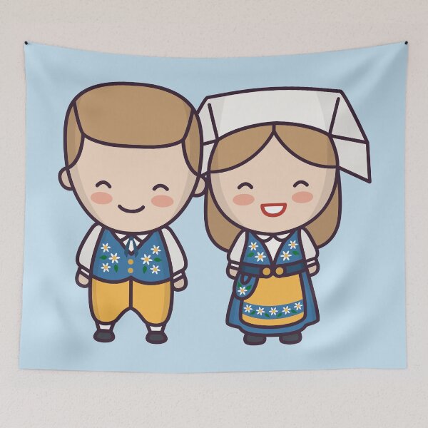 Item preview, Kawaii Cute Traditional Swedish Couple Cartoon designed and sold by TwoTenDesign.