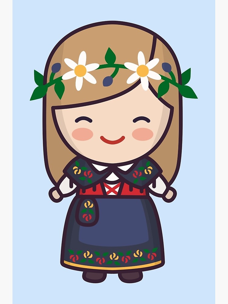 "Kawaii Cute Traditional Swedish Woman Cartoon" Poster for Sale by