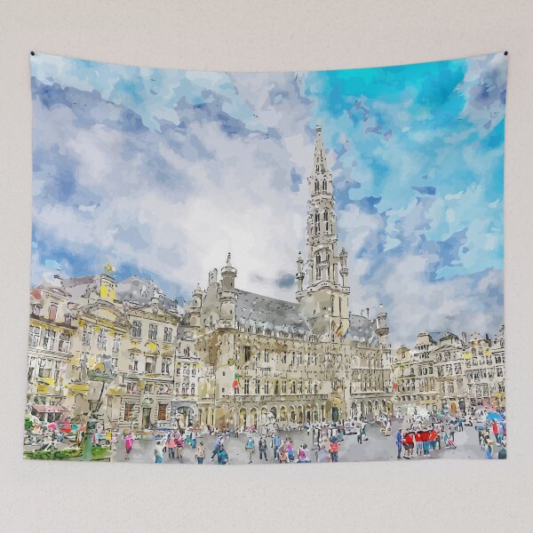 Item preview, Brussels Belgium Watercolor Sketch Illustration designed and sold by KawaiiTops.