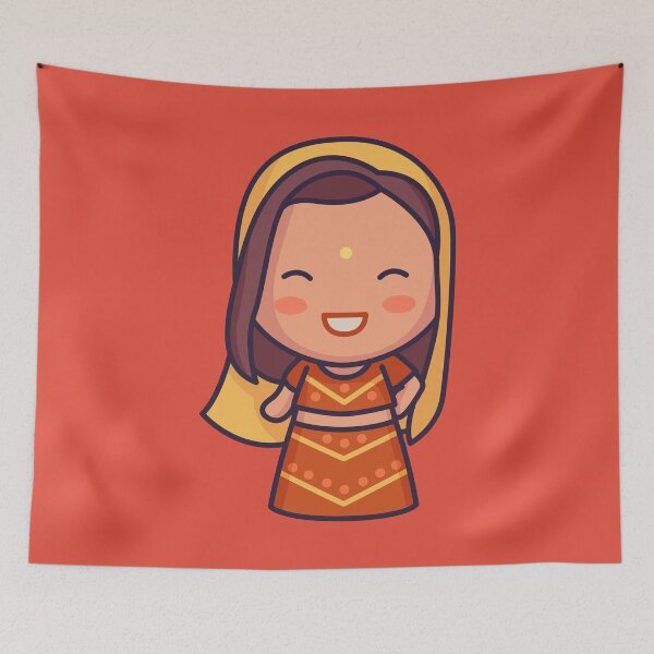 Item preview, Kawaii Cute Traditional Indian Bride Cartoon designed and sold by TwoTenDesign.